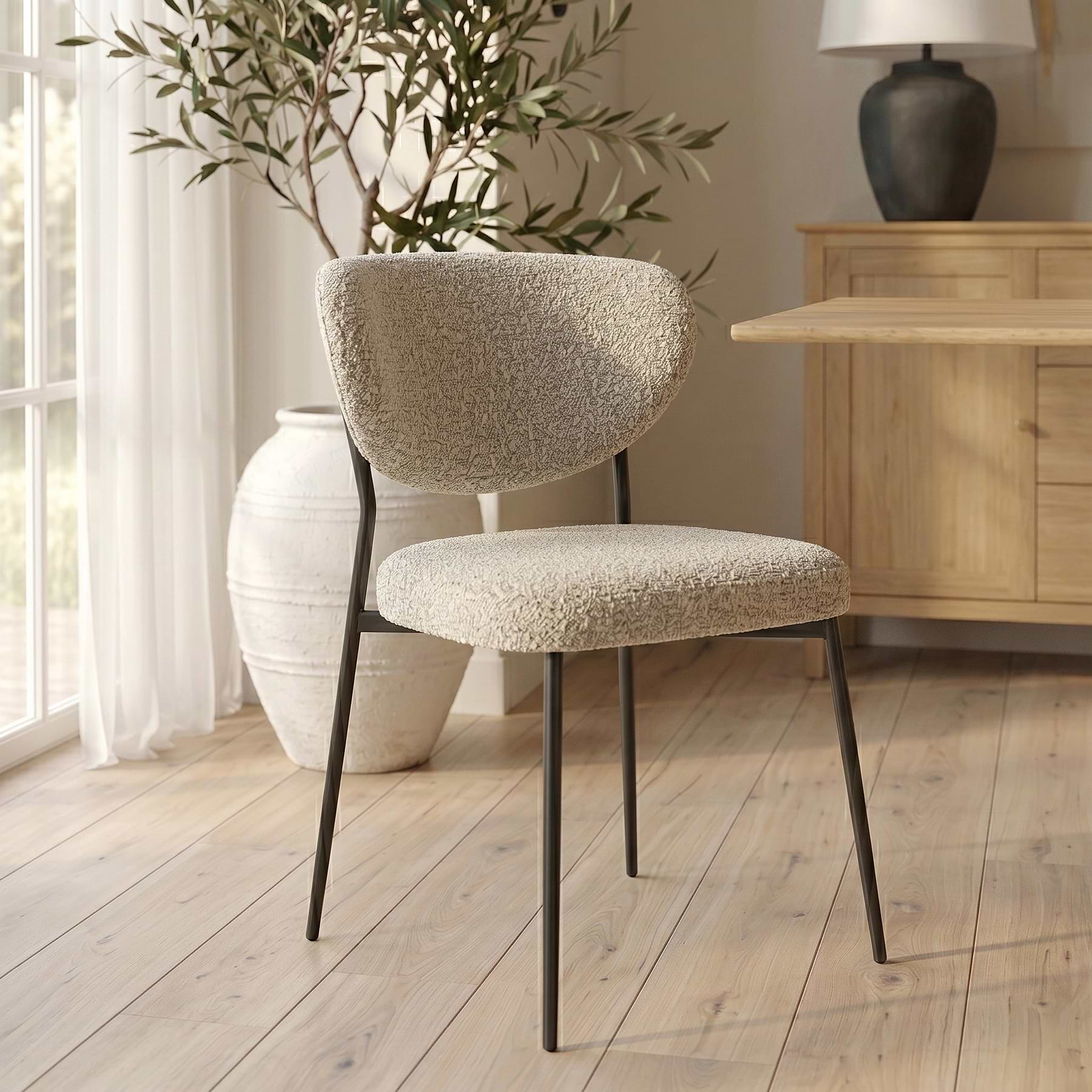 Fierro Boucle Curved Dining Chair | Oatmeal & Grey | Roseland