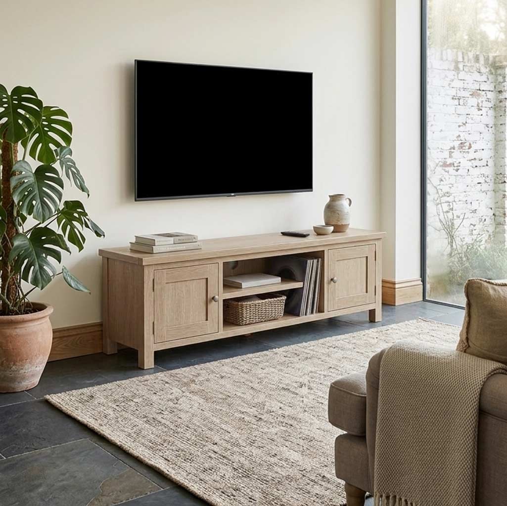 Trelan Washed Oak 160cm Extra Large TV Unit from Roseland Furniture