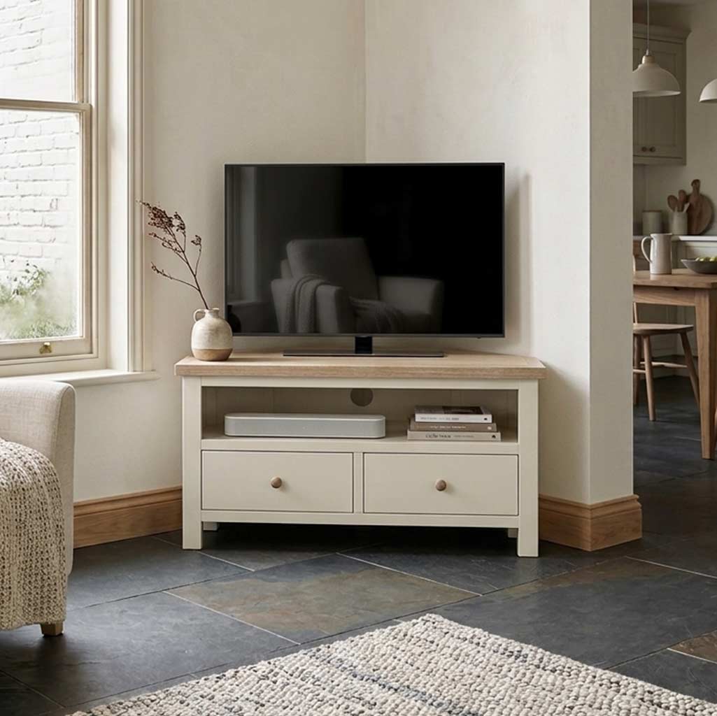 Trelan 2 Drawer Corner TV Unit Coconut from Roseland Furniture