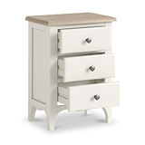 Celine Coconut White Oak Top 3 Drawer Bedside from Roseland Furniture