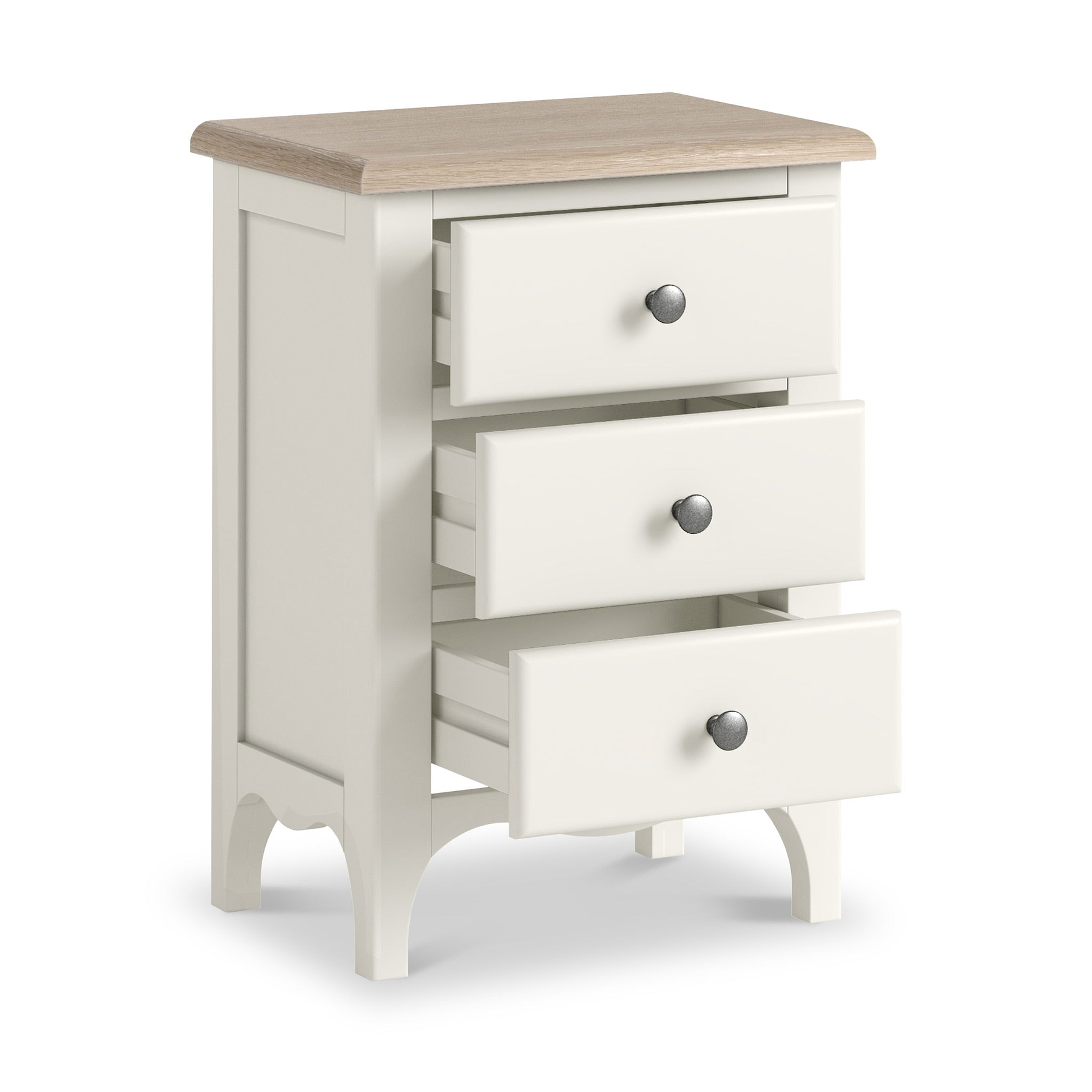 Celine Coconut White Oak Top 3 Drawer Bedside from Roseland Furniture