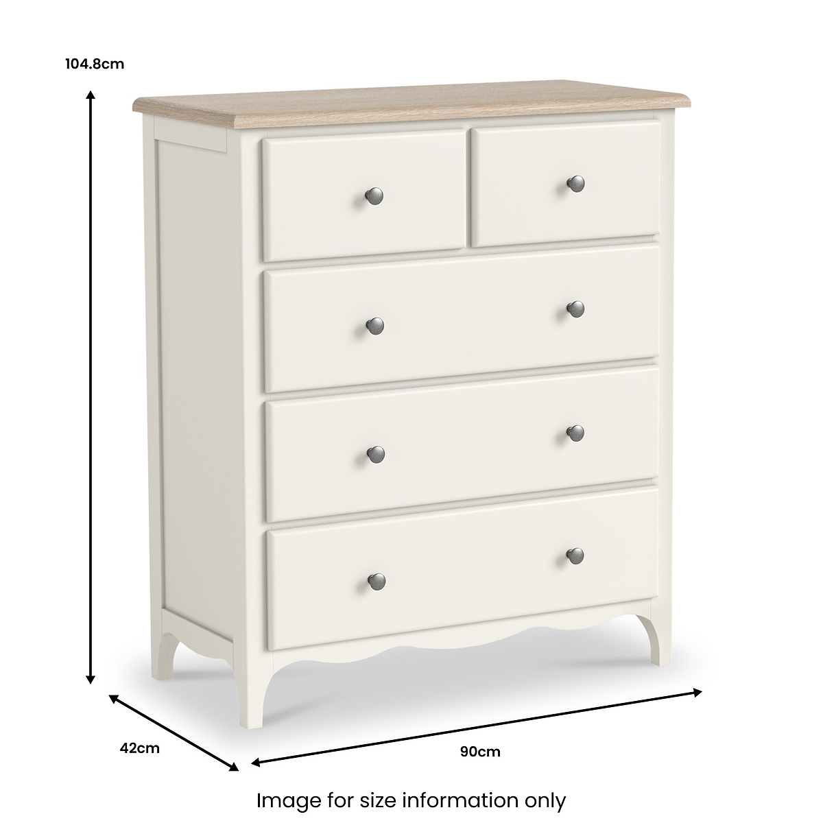 Celine Coconut White Oak Top 2 Over 3 Drawer Chest Dims from Roseland Furniture