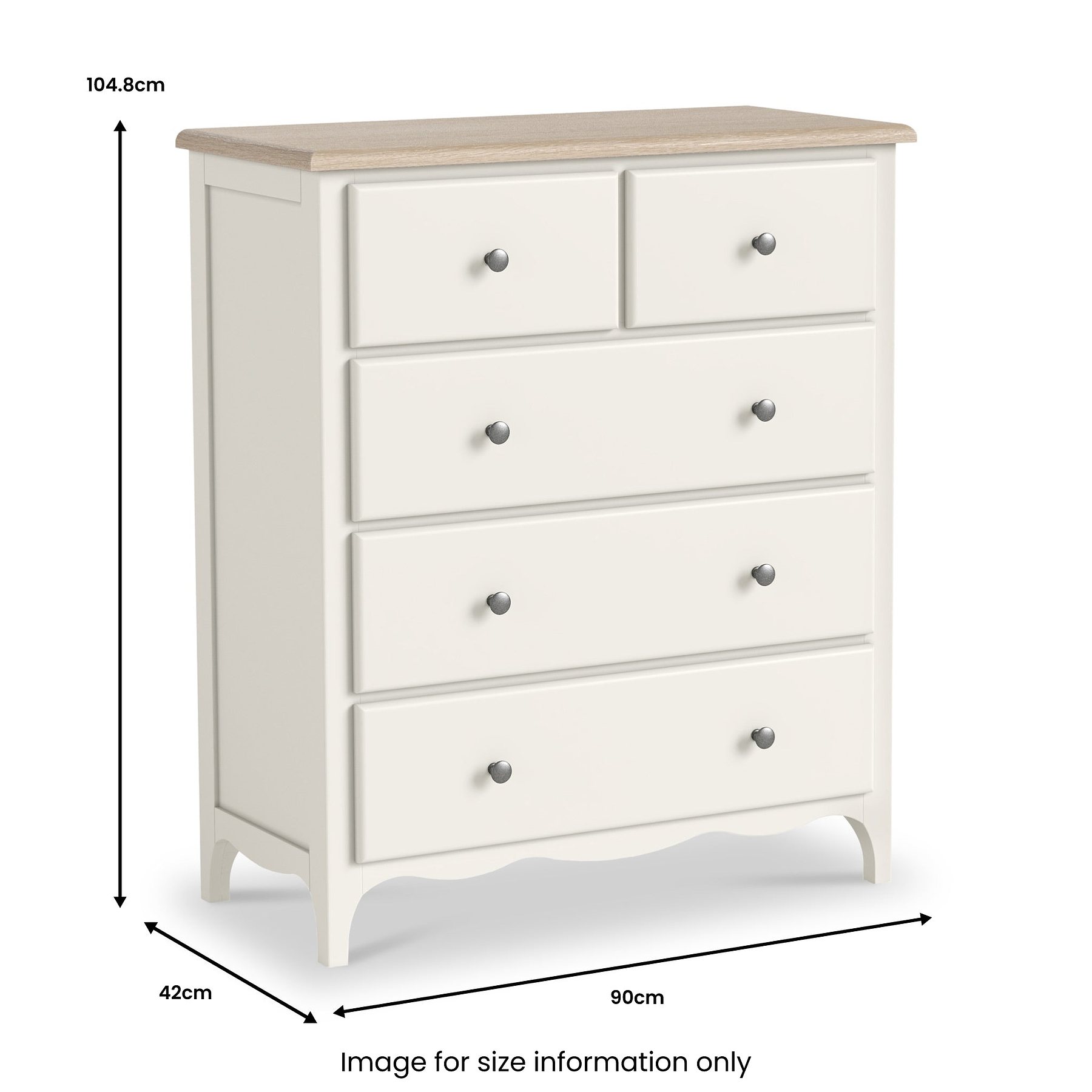 Celine Coconut White Oak Top 2 Over 3 Drawer Chest Dims from Roseland Furniture