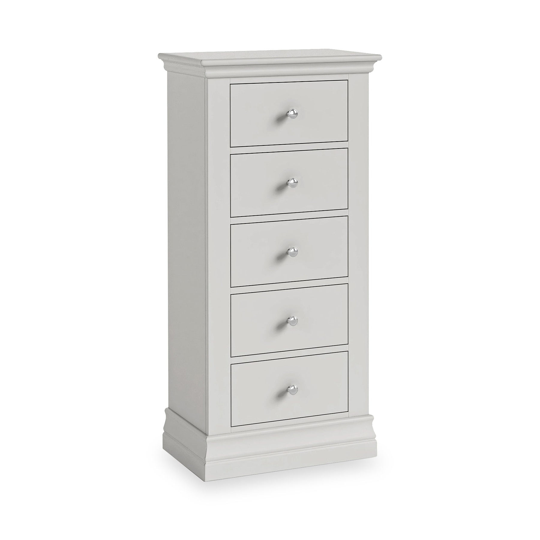 Ingleby 5 Drawer Tall Boy Light Grey from Roseland Furniture