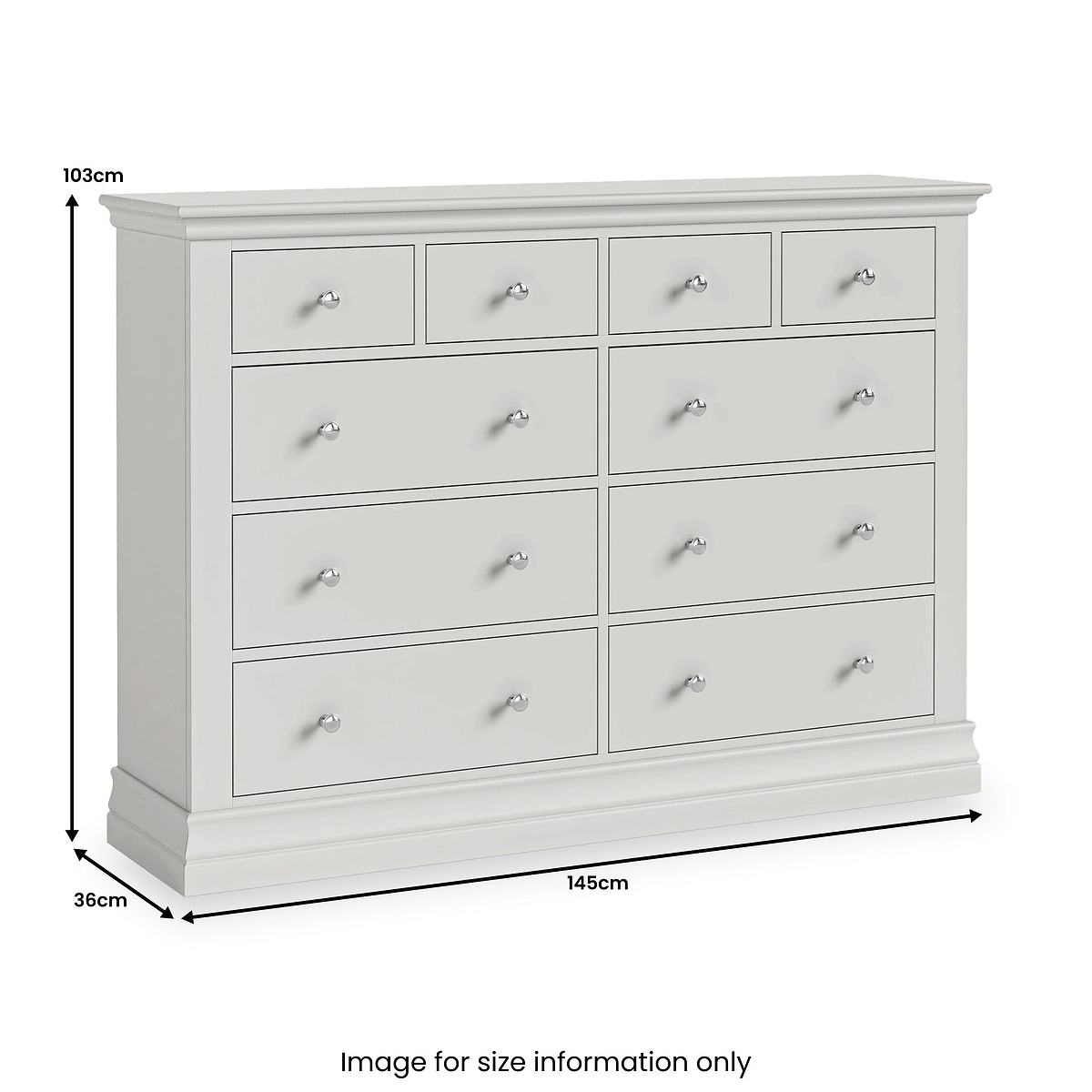 Ingleby 4 over 6 Drawer Chest Light Grey from Roseland Furniture