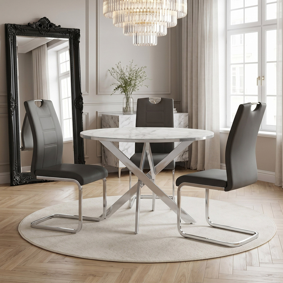 Seth White and Grey Round Dining Table from Roseland