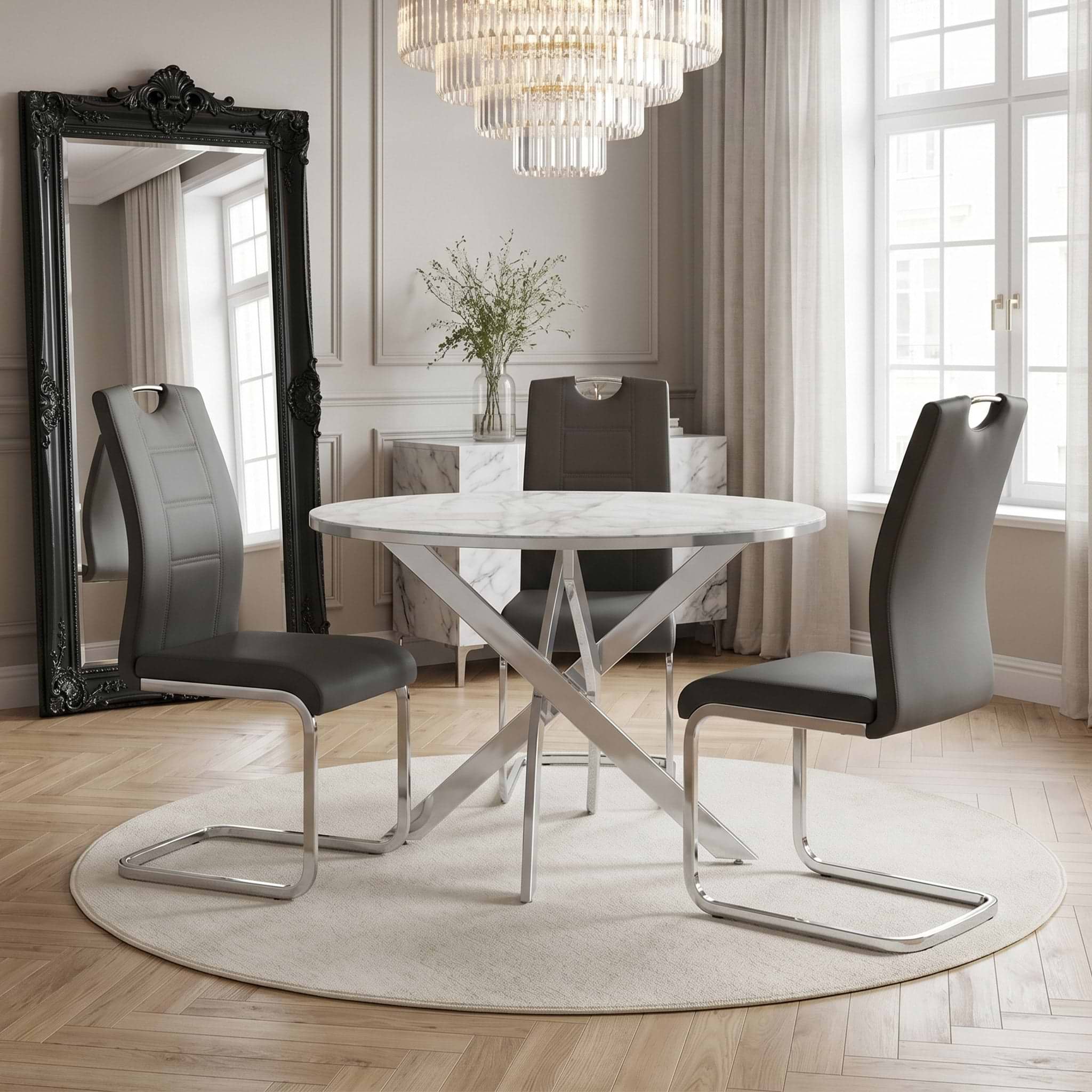 Seth White and Grey Round Dining Table from Roseland
