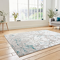 Aldrin Grey Green Marble Effect Rug for bedroom