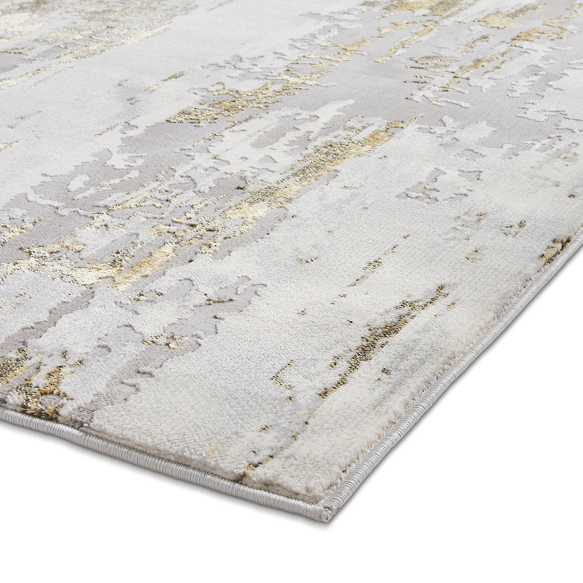 Aldrin Grey Gold Distressed Patterned Rug