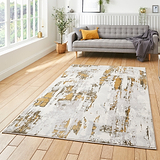 Aldrin Grey Gold Distressed Patterned Rug for living room