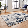 Aldrin Grey Navy Distressed Patterned Rug for bedroom