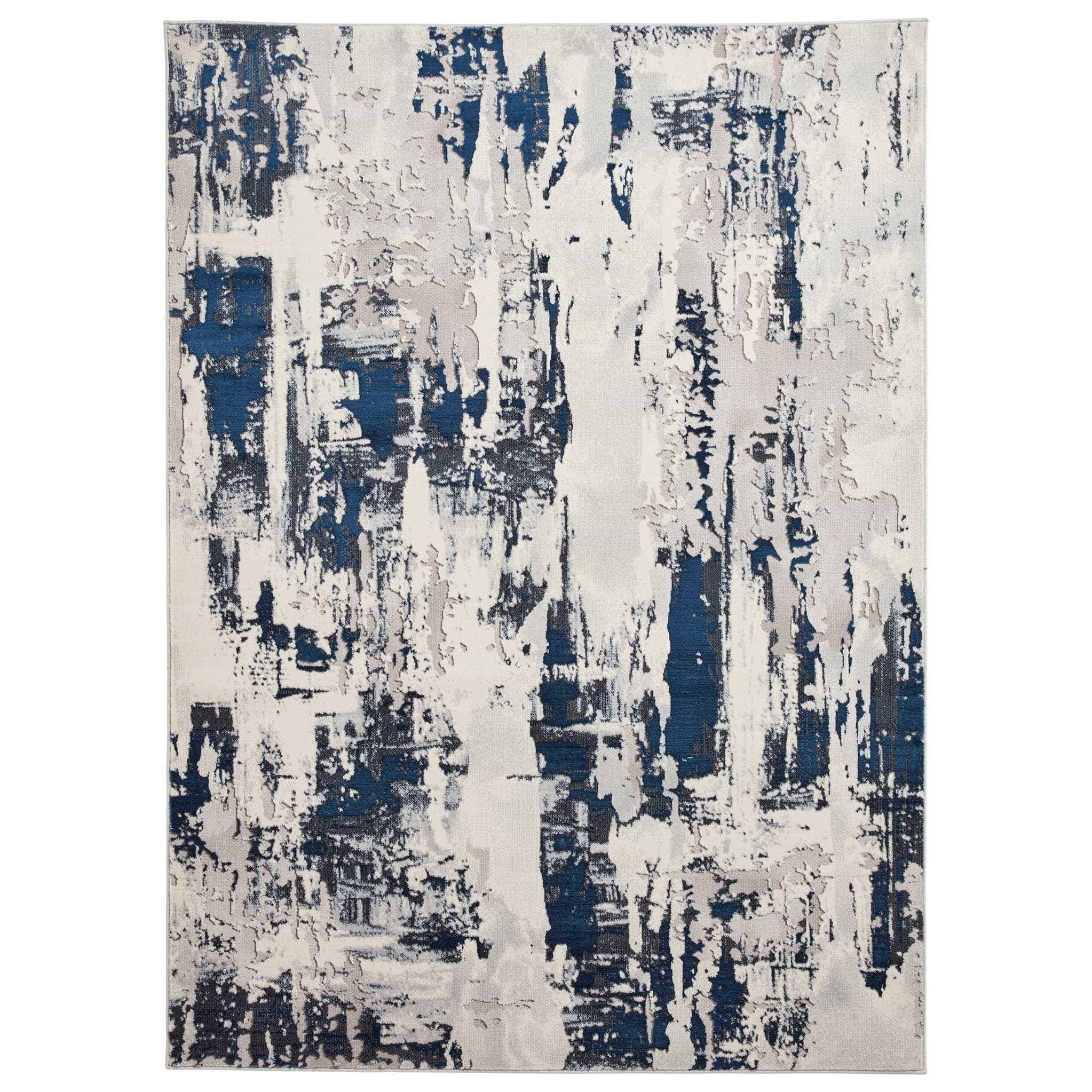 Aldrin Grey Navy Distressed Patterned Rug from Roseland Furniture