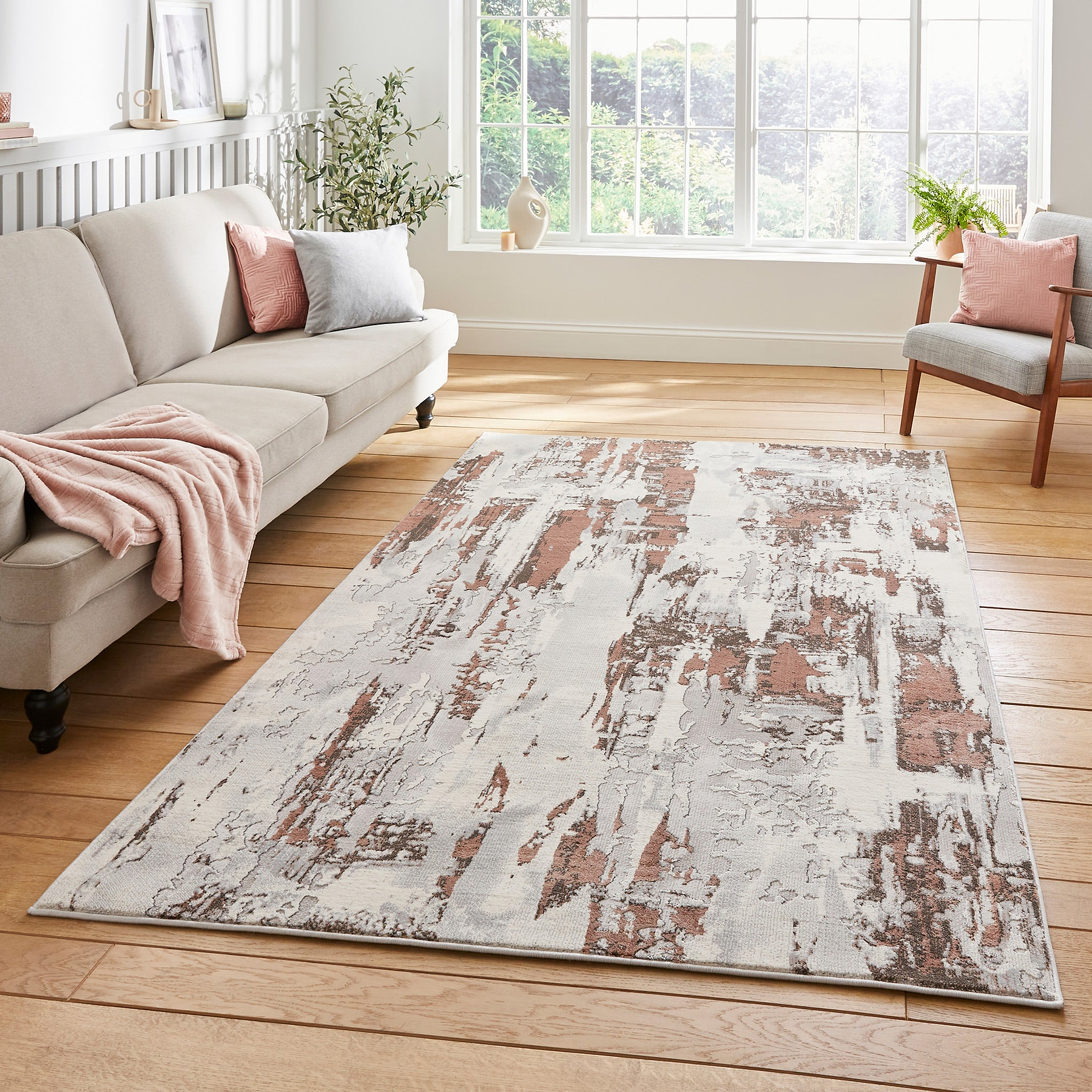 Aldrin Grey Rose Distressed Patterned Rug for living room