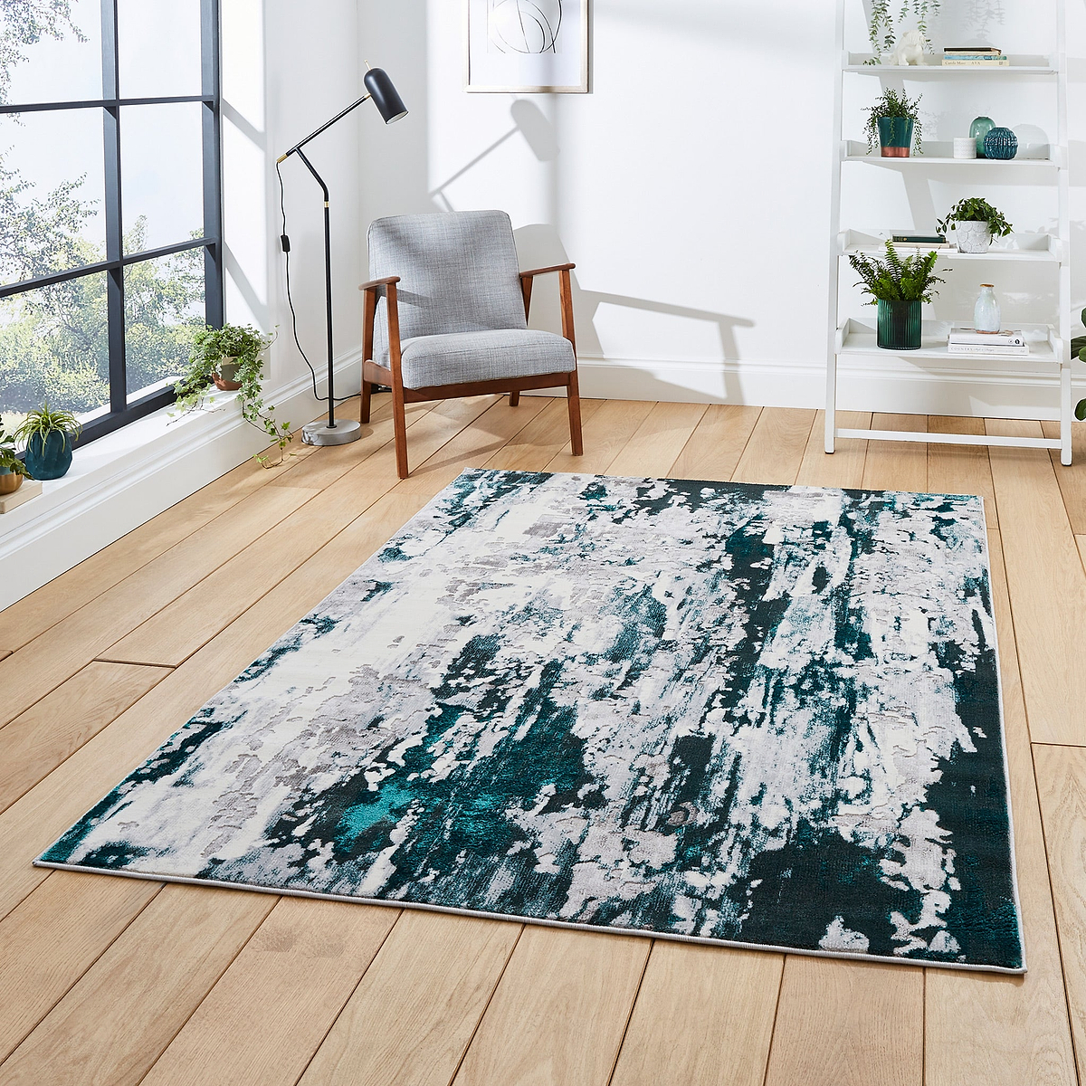 Aldrin Green Distressed Metallic Effect Rug for living room