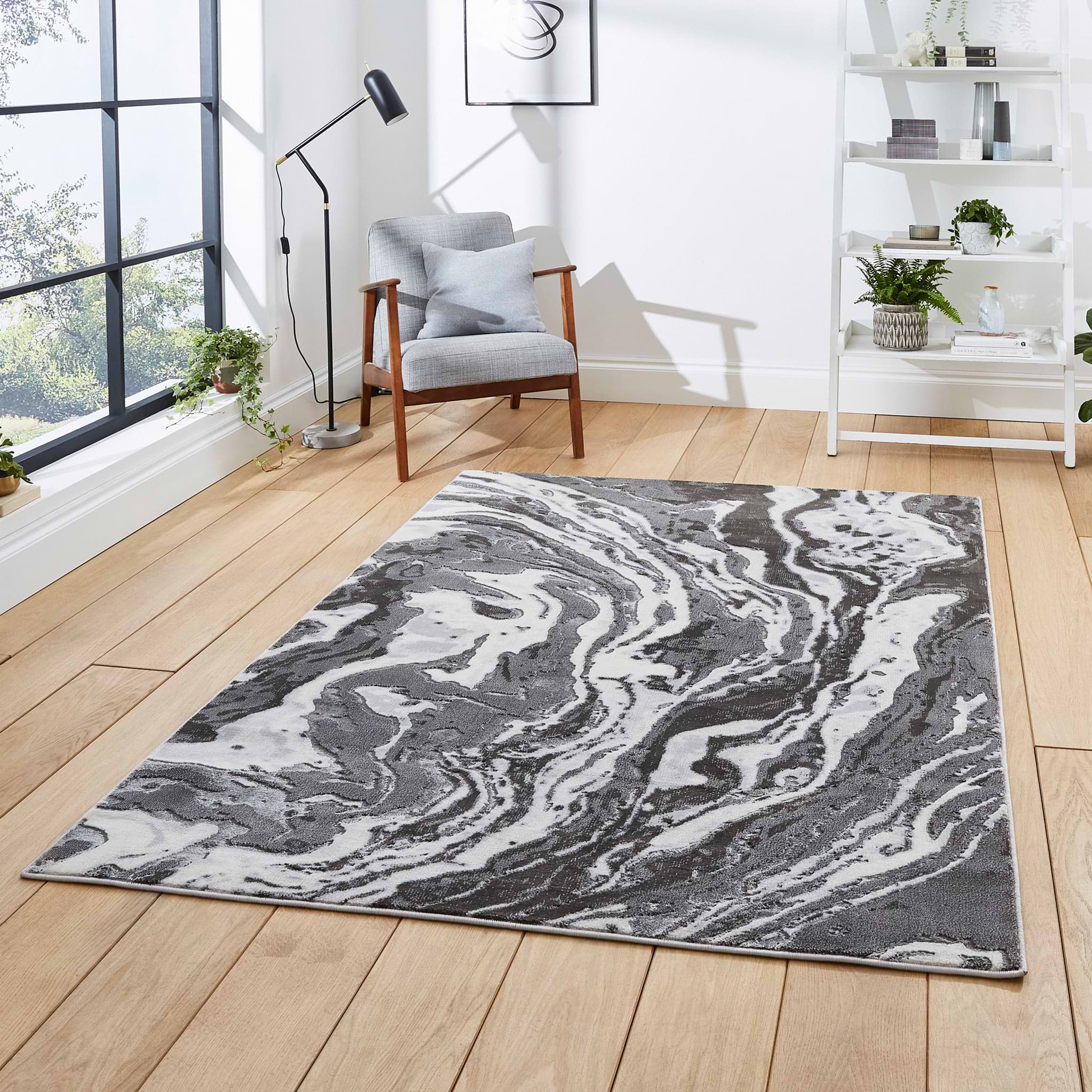 Aldrin Grey Marble Swirl Rug for living room