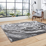 Aldrin Grey Marble Swirl Rug for bedroom
