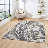 Aldrin Grey gold Marble Swirl Rug for living room