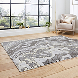 Aldrin Grey gold Marble Swirl Rug for bedroom