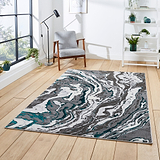 Aldrin Grey Green Marble Swirl Rug for bedroom