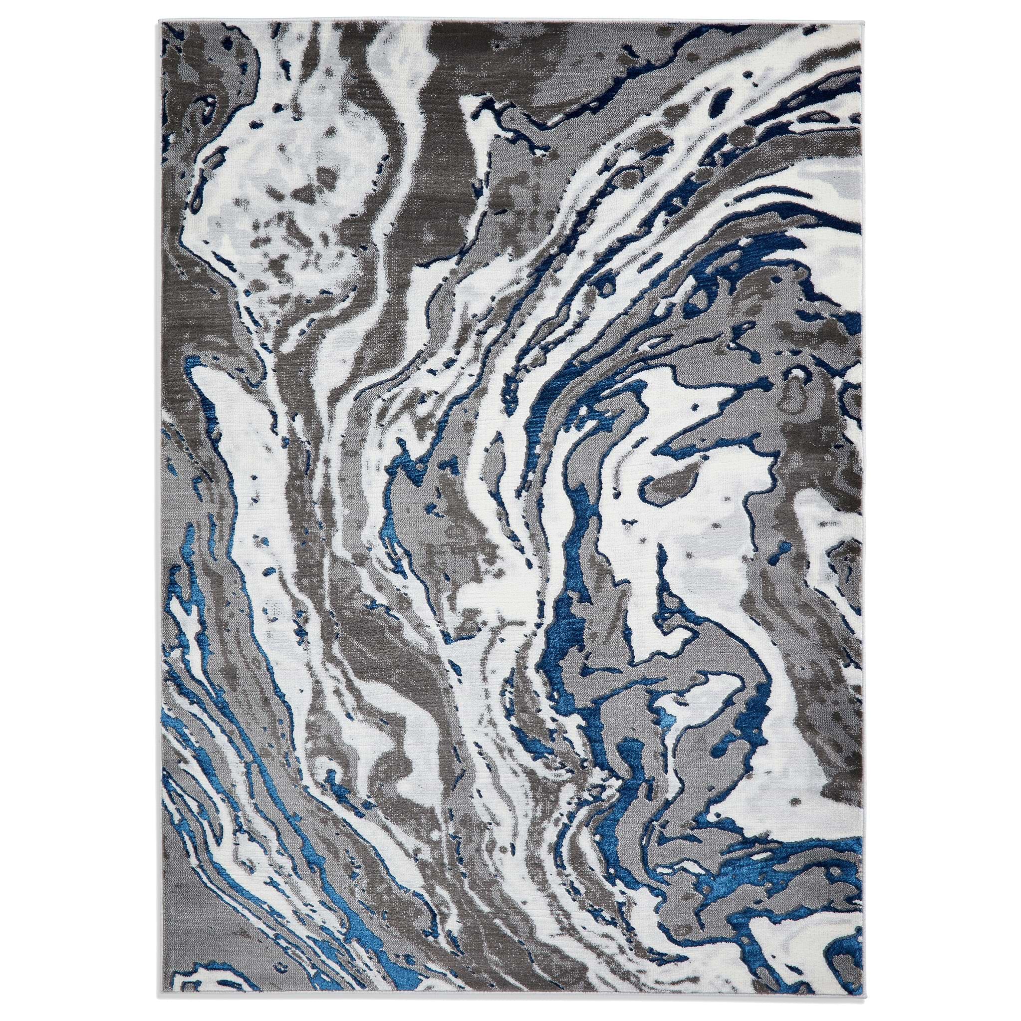 Aldrin Grey Navy Marble Swirl Rug from roseland furniture