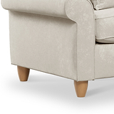Ashbury Sofa Pearl wooden feet close up