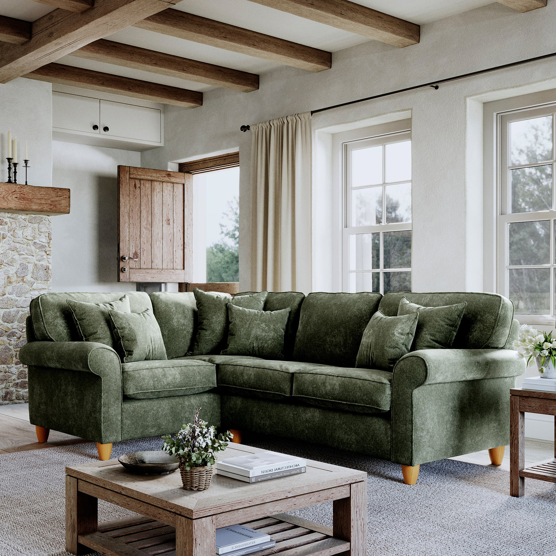 Ashbury Left Hand Corner Sofa Moss from Roseland Furniture