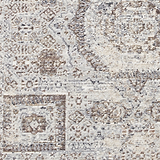 A textured fabric with an intricate pattern in shades of white, beige, and brown. It appears to be a close-up of a carpet or rug.
