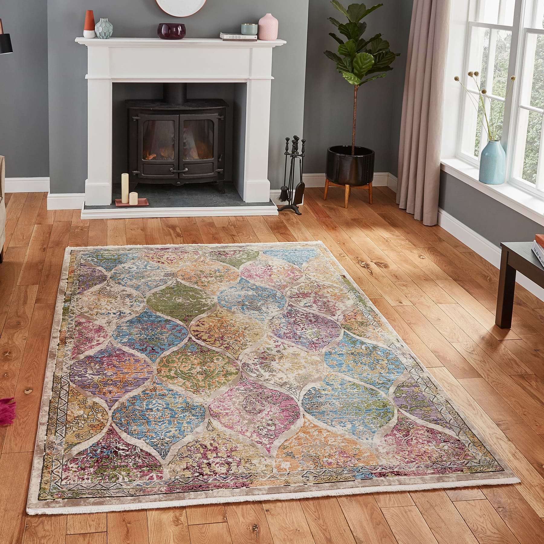 Traditional Rug Distressed Thea Multicoloured Distressed Traditional Rectangular Rug for Living ...