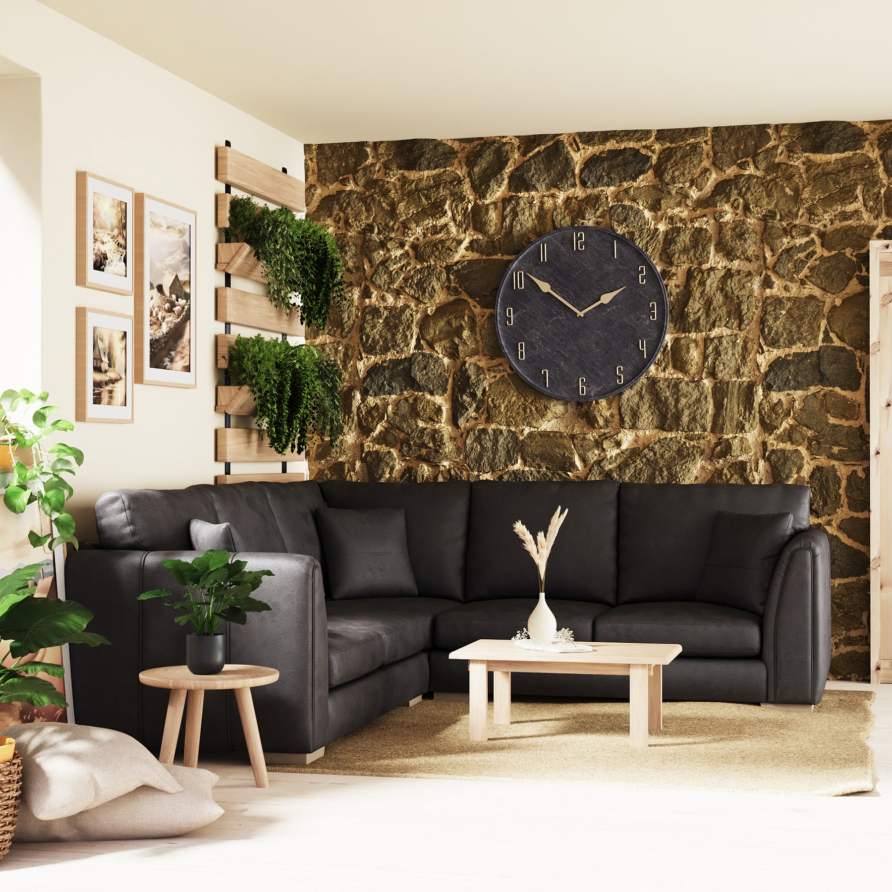 Oakley-faux-leather-2-corner-2-sofa-charcoal from Roseland Furniture