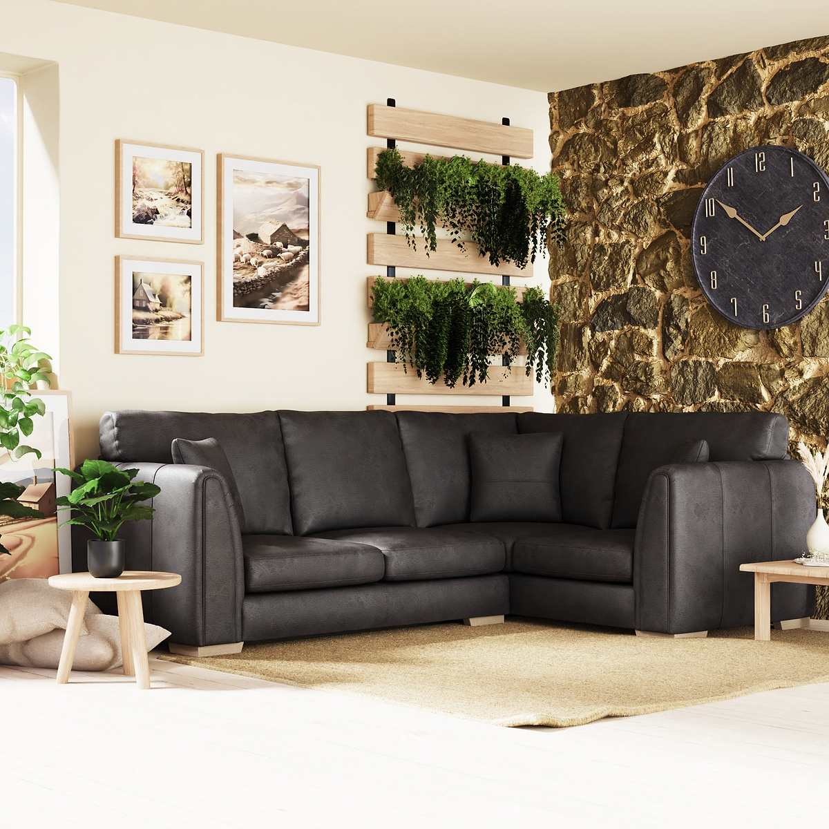 Oakley-faux-leather-2-corner-2-sofa-charcoal from Roseland Furniture