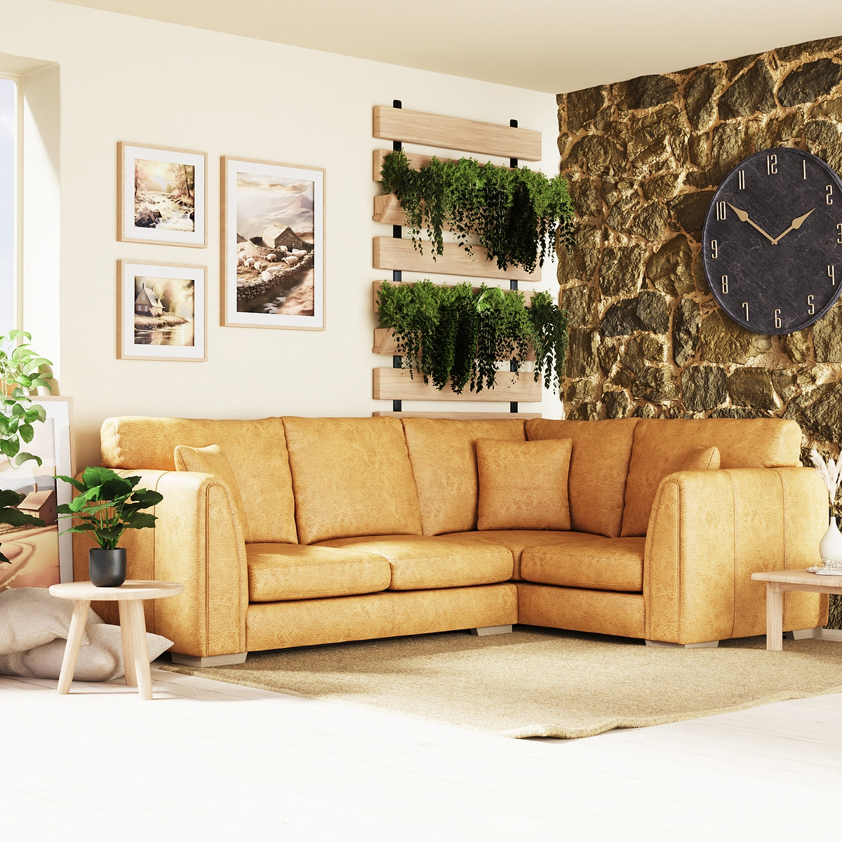 Oakley-faux-leather-2-corner-2-sofa-tan from Roseland Furniture