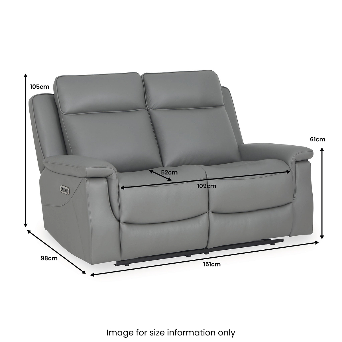 Denbor Electric Leather Recliner 2 Seater Sofa dimensions