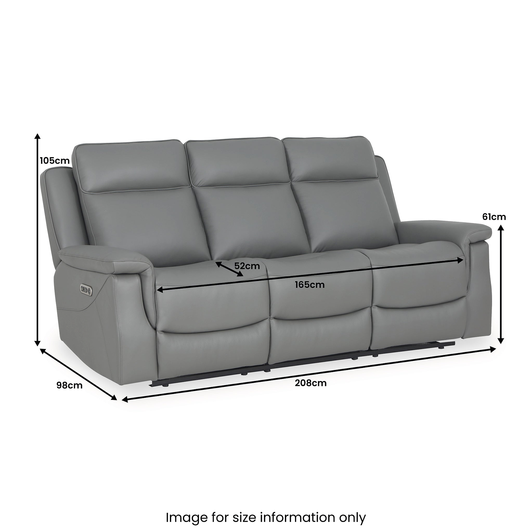 Denbor Electric Leather Recliner 3 Seater Sofa dimensions