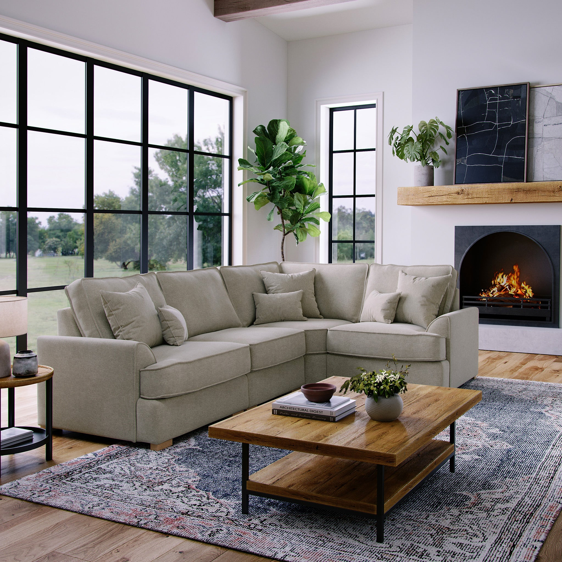 Birchley Soft Chenille LH Corner Sofa Linen Life1 from Roseland Furniture