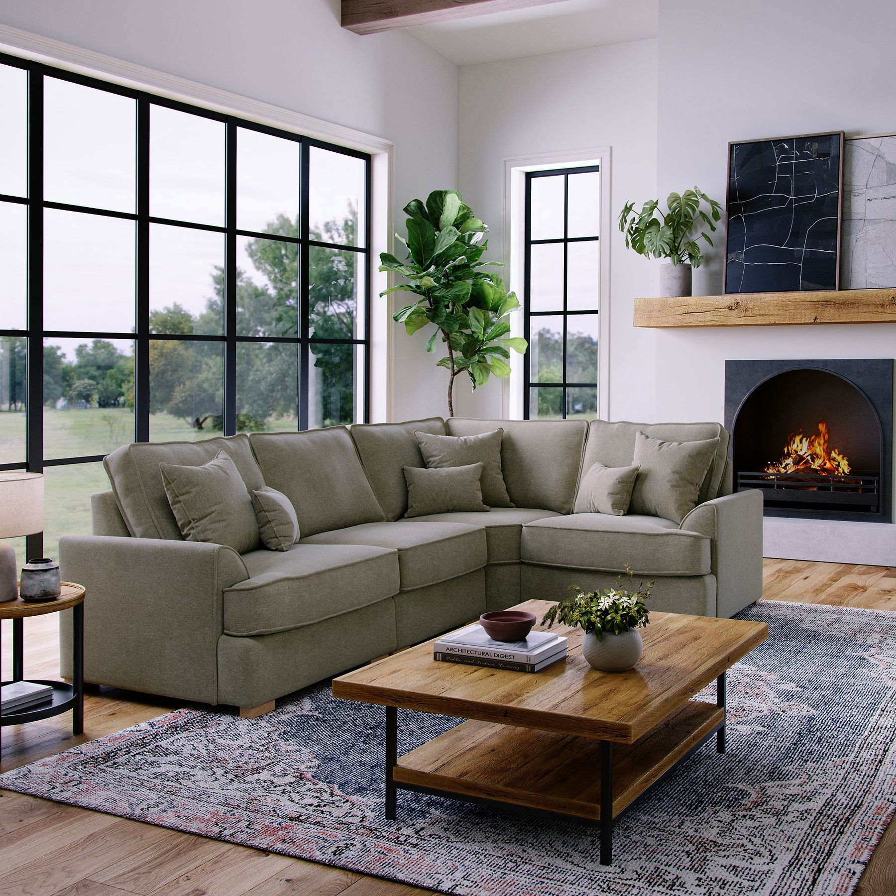 Birchley Soft Chenille LH Corner Sofa Mink Life1 from Roseland Furniture