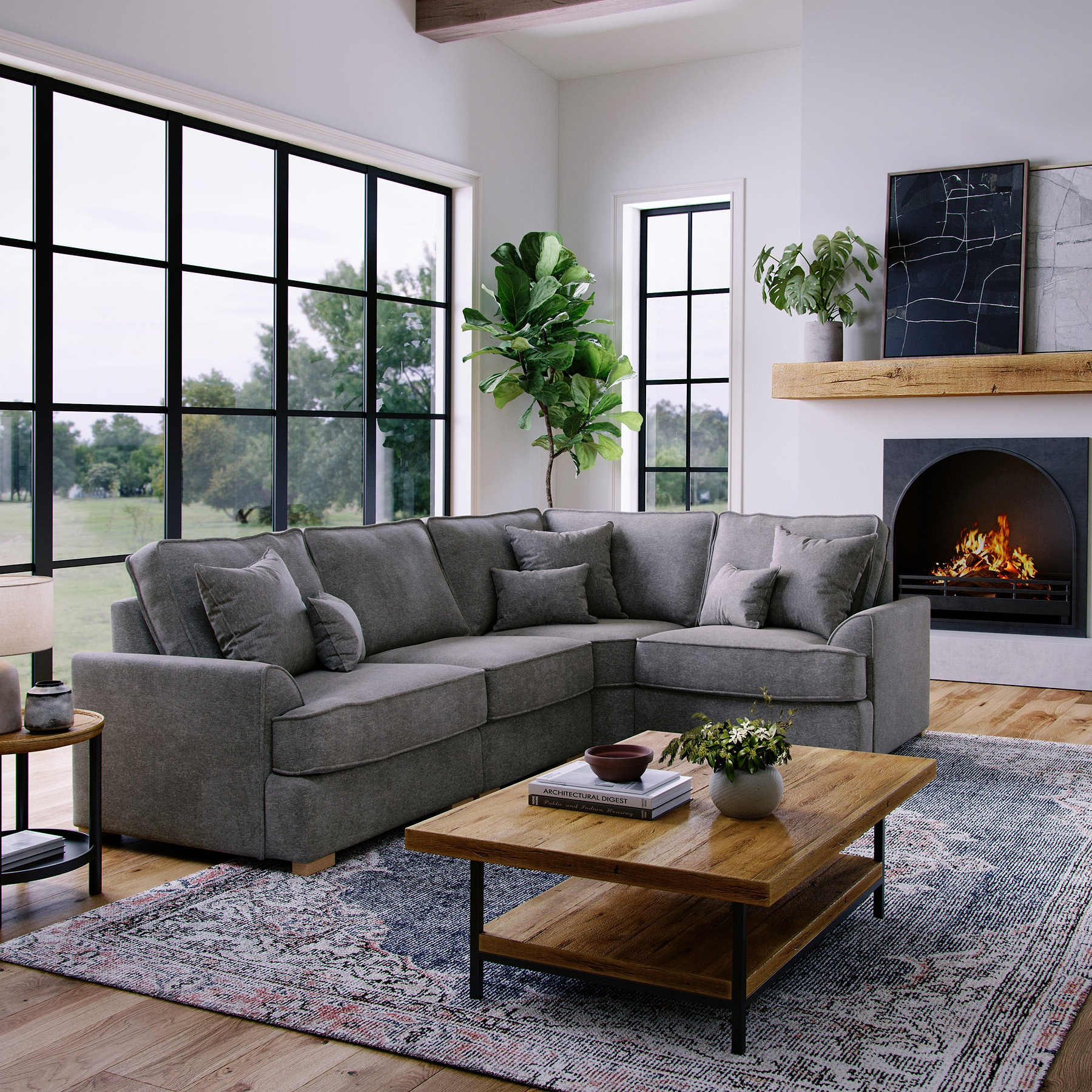 Birchley Soft Chenille LH Corner Sofa Heather from Roseland Furniture