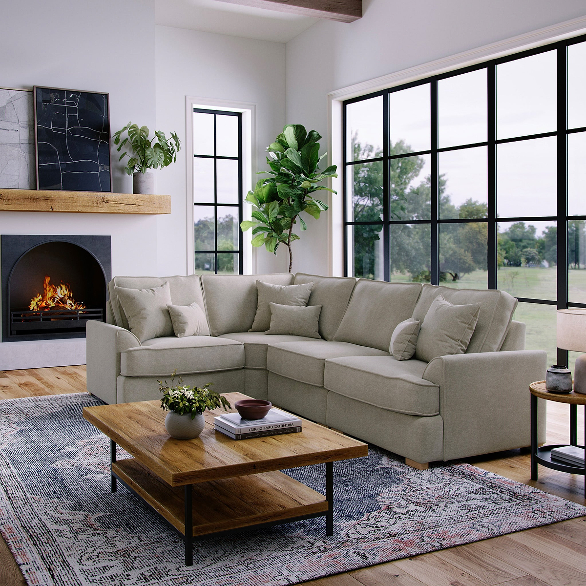 Birchley Soft Chenille RH Corner Sofa Linen Life1 from Roseland Furniture