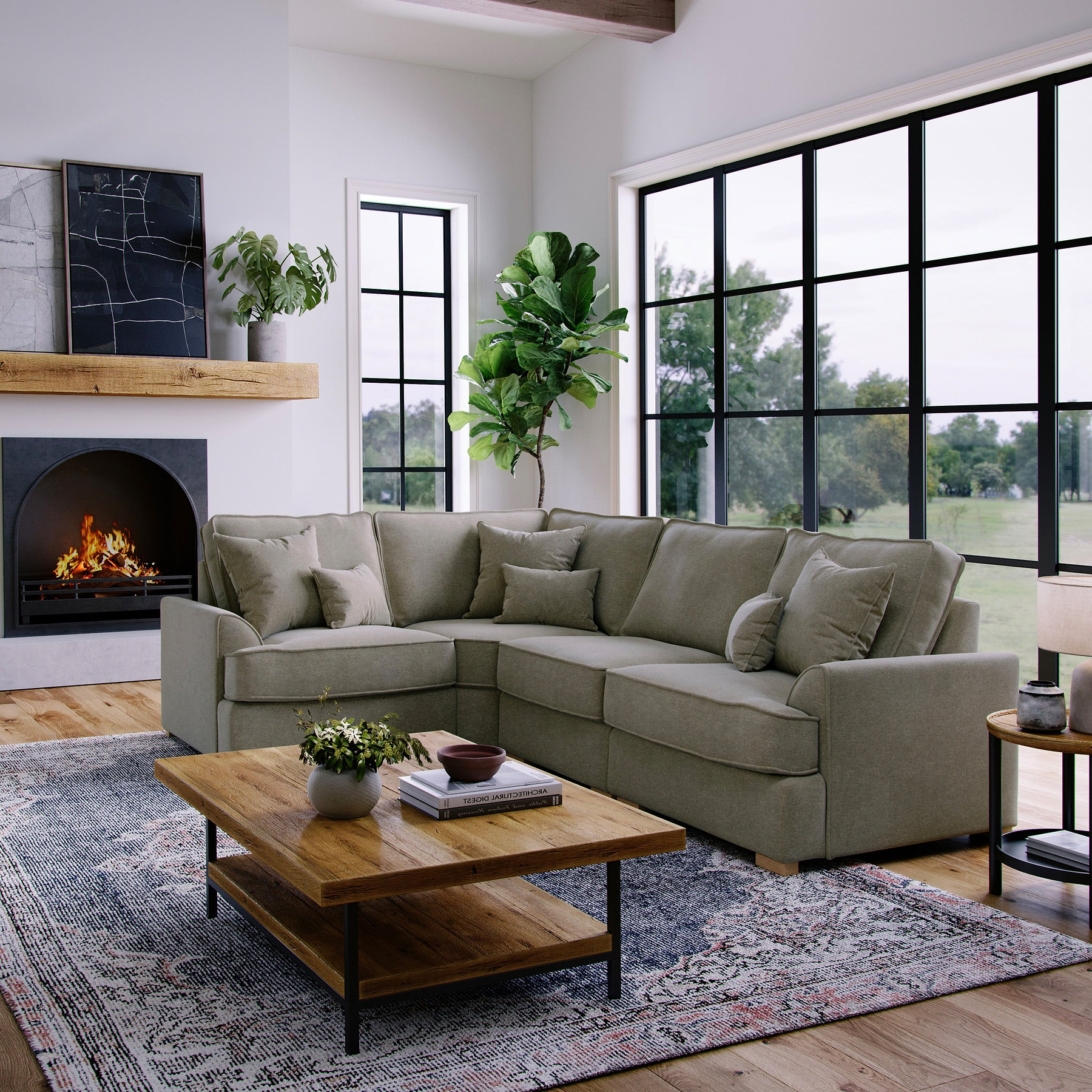 Birchley Soft Chenille RH Corner Sofa Mink Life1 from Roseland Furniture
