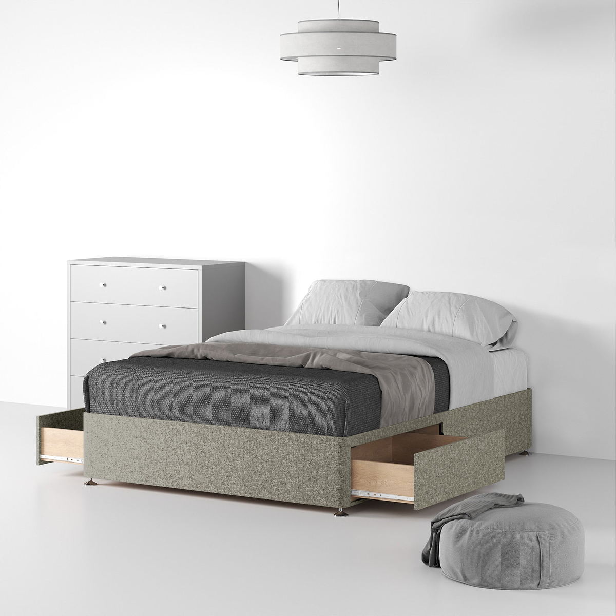 Essential-Divan-Base-Only Linen-Look-SD-SK-2-Drawers-Linen-Mink from Roseland Furniture