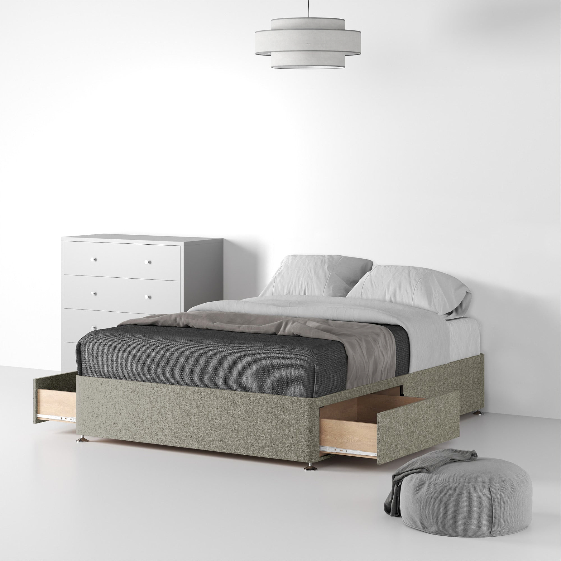 Essential-Divan-Base-Only Linen-Look-SD-SK-2-Drawers-Linen-Mink from Roseland Furniture