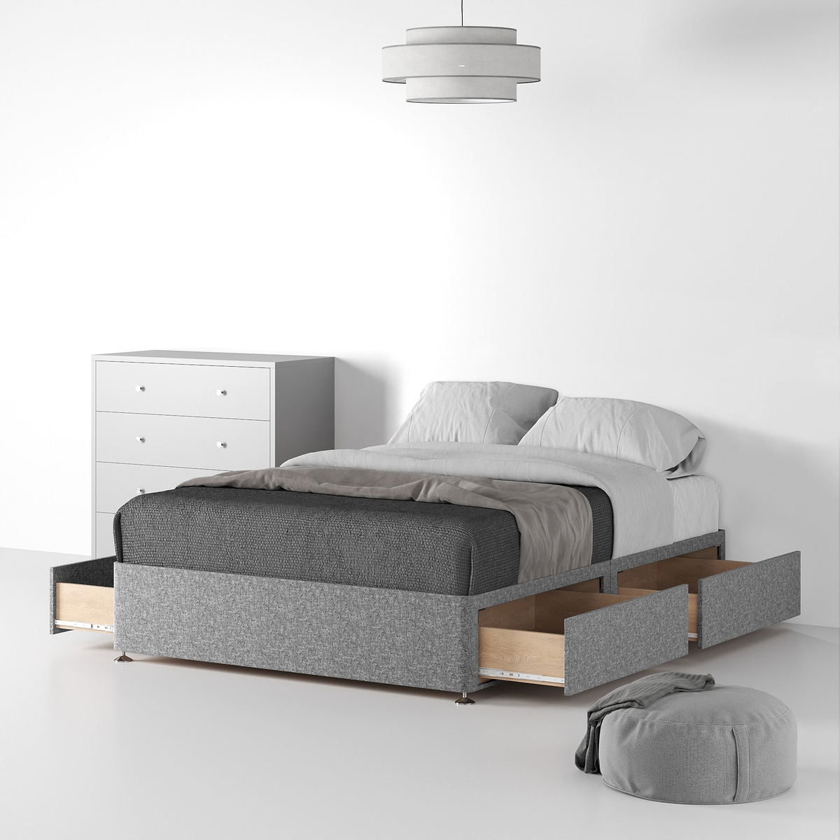 Essential-Divan-Base-Only Linen-Look-SK-4-Drawers-Linen-Grey from Roseland Furniture