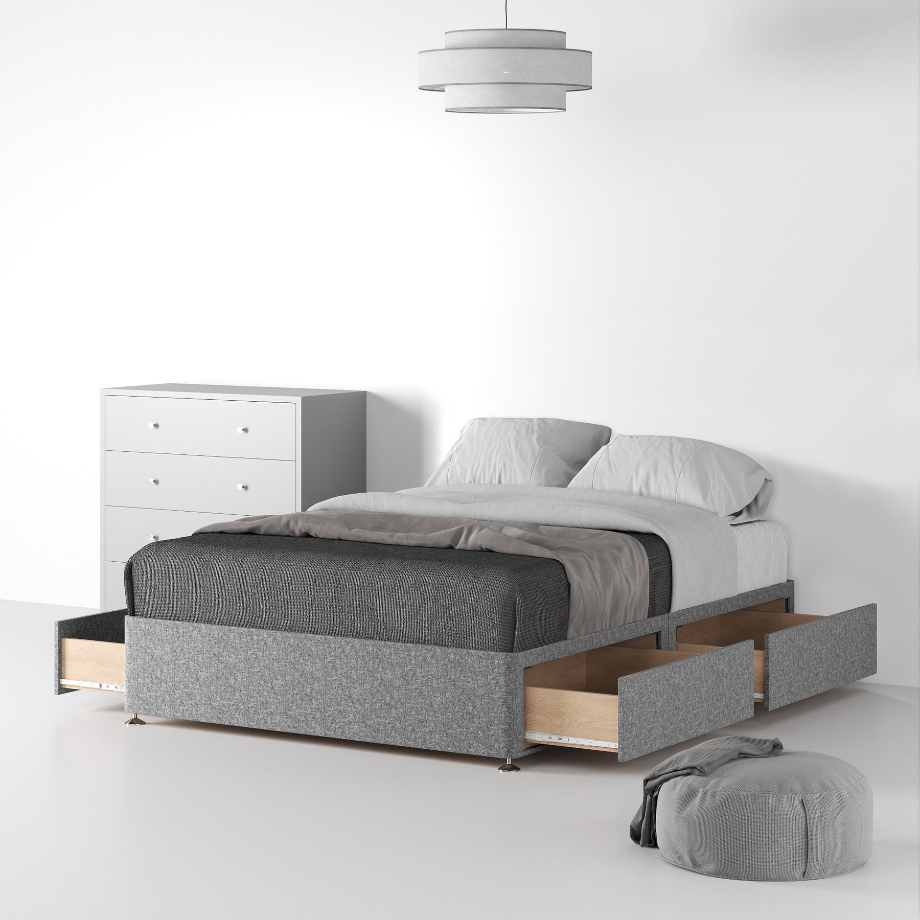 Essential-Divan-Base-Only Linen-Look-SK-4-Drawers-Linen-Grey from Roseland Furniture