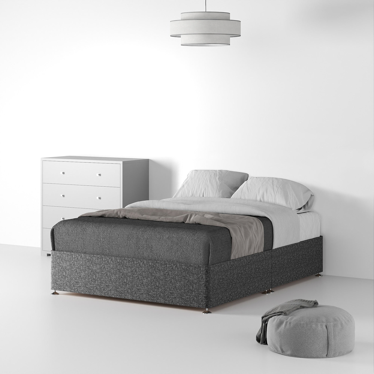 Essential-Divan-Base-Only Linen-Look-SD-K-No-Storage-Linen-Charcoal Life1 from Roseland Furniture