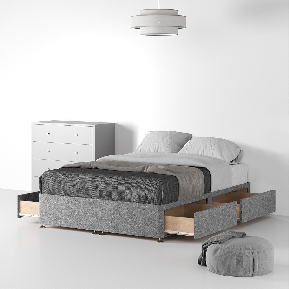Essential-Divan-Base-Only Linen-Look-SD-K-4-Drawers-Linen-Grey from Roseland Furniture
