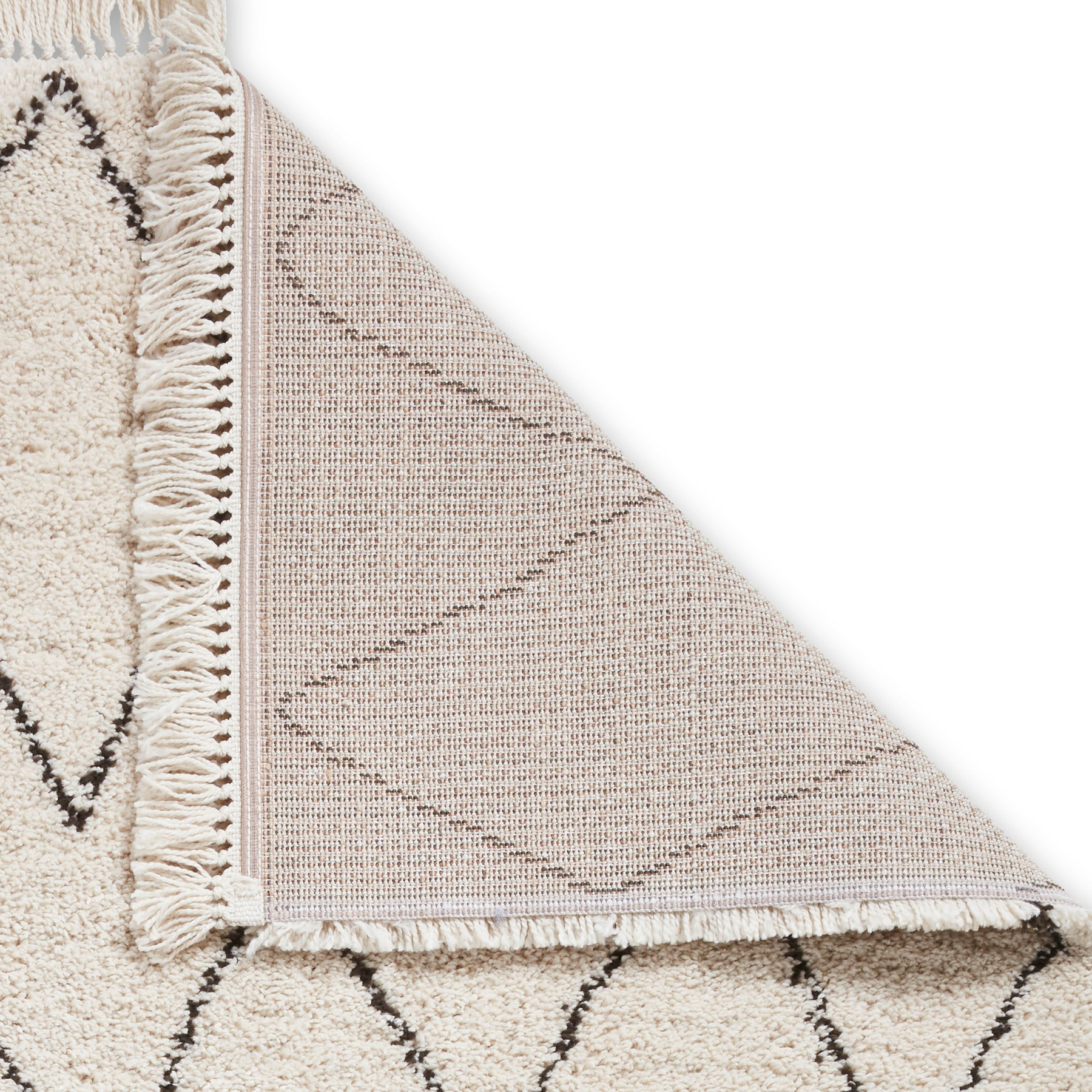Edie Boho Beige Diamond Shaggy Rug