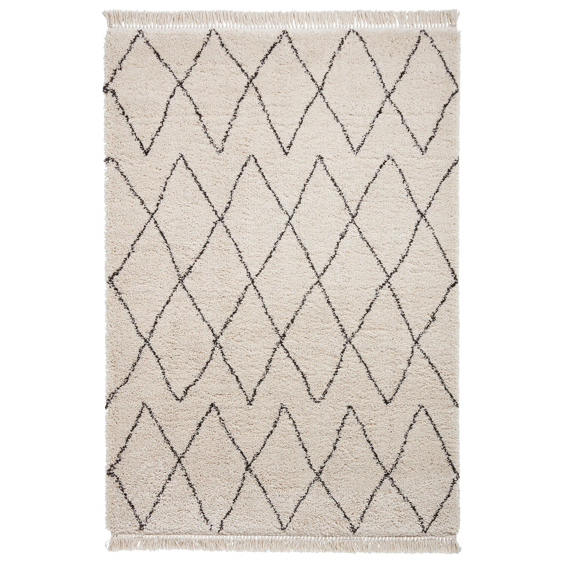 Edie Boho Beige Diamond Shaggy Rug from Roseland Furniture