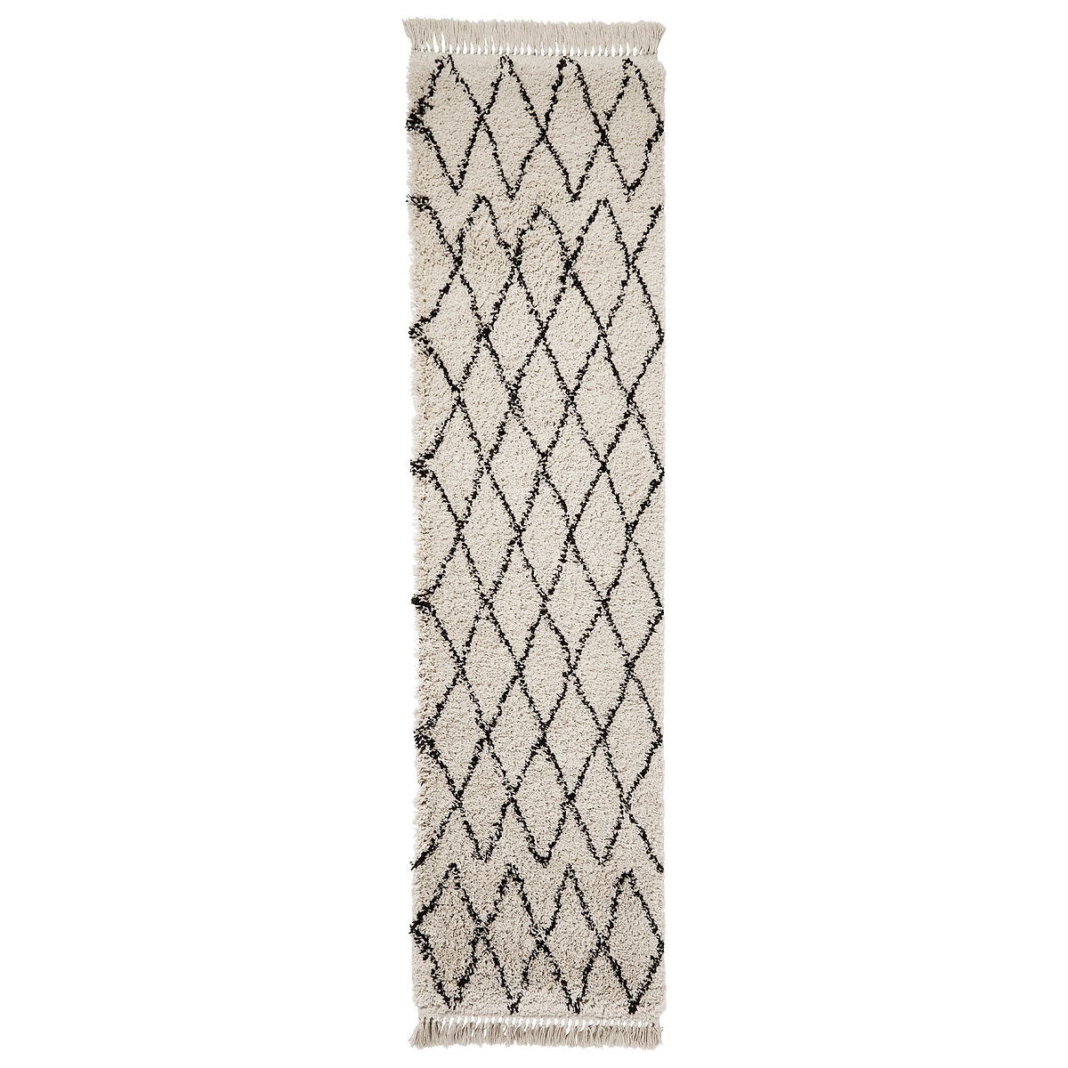 Edie Boho Beige Diamond Shaggy Runner Rug from Roseland Furniture