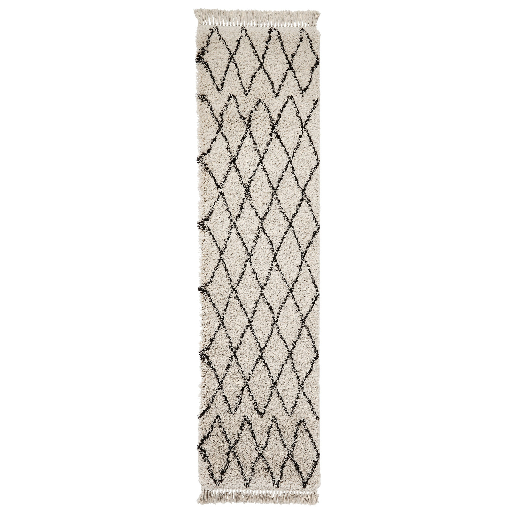 Edie Boho Beige Diamond Shaggy Runner Rug from Roseland Furniture