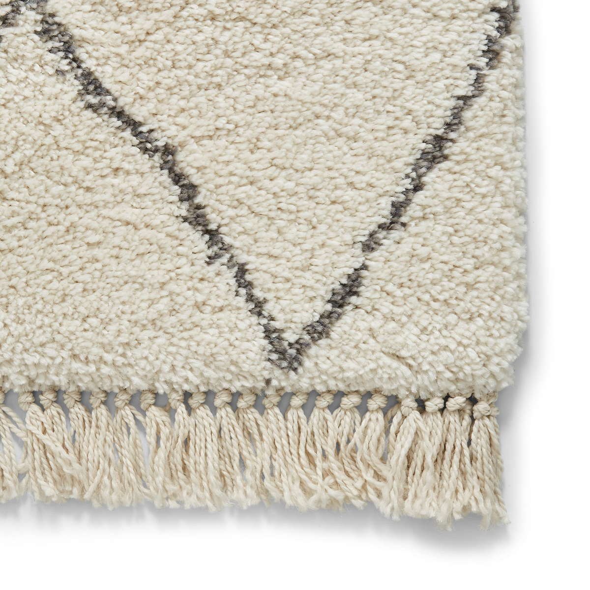 Edie Boho Cream Diamond Shaggy Rug