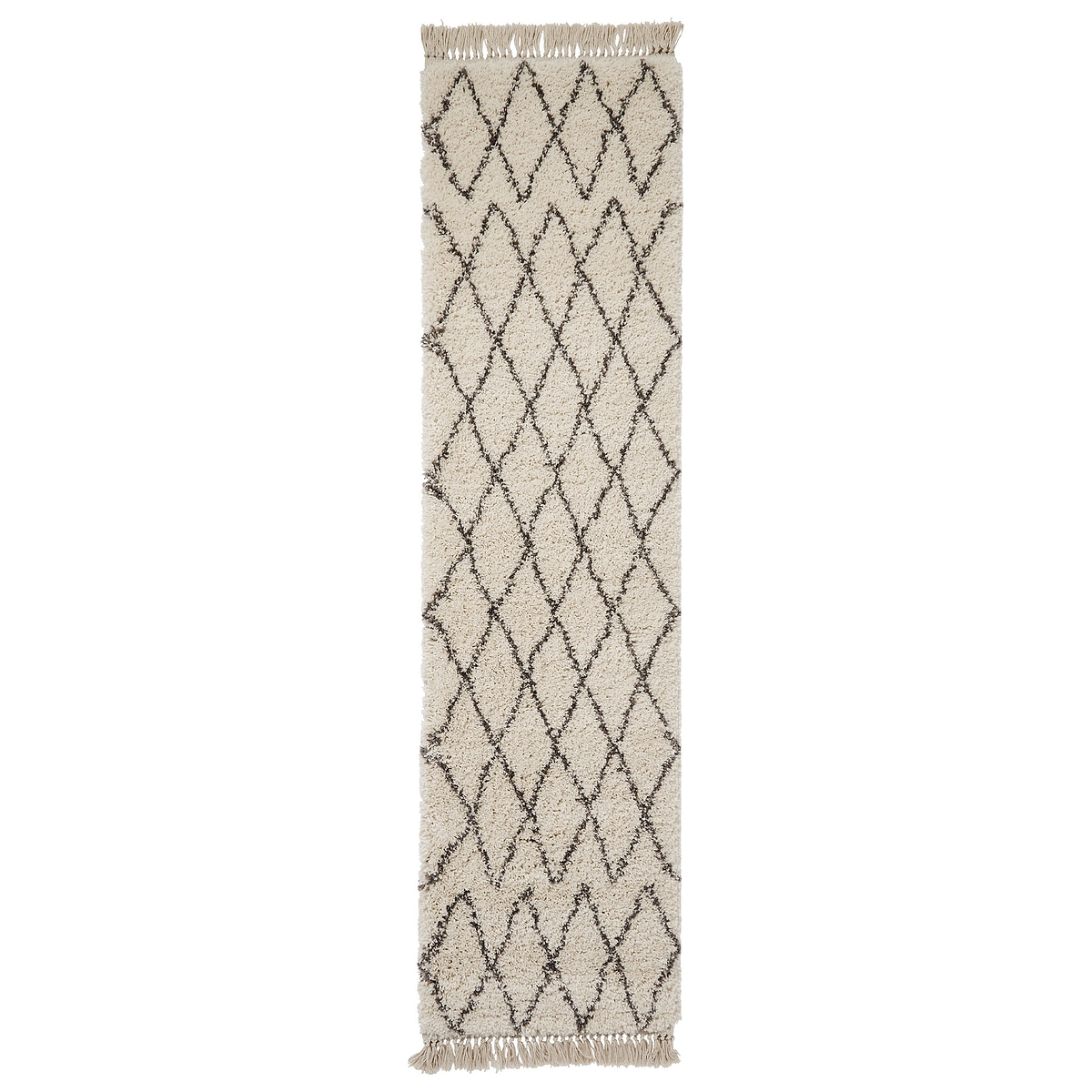 Edie Boho Cream Diamond Shaggy Runner Rug from Roseland Furniture
